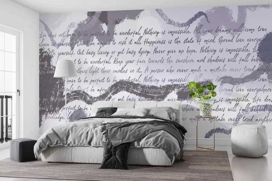 murales Diseño con citas inspiradoras, abstracción, colores morados w03909v2