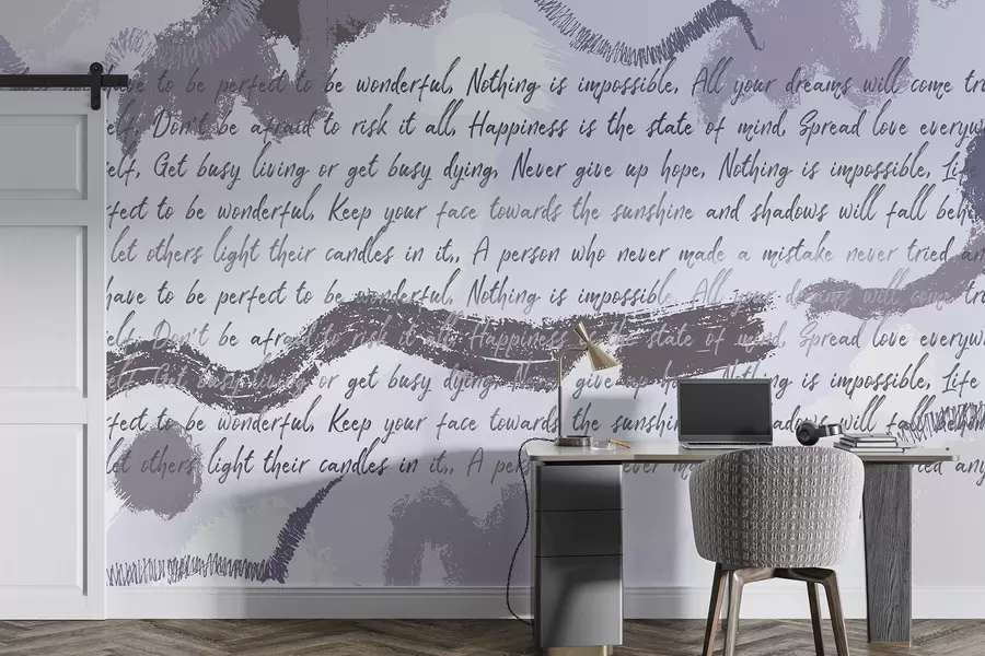 peintures murales Design avec citations inspirantes, abstraction, couleurs violettes w03909v2