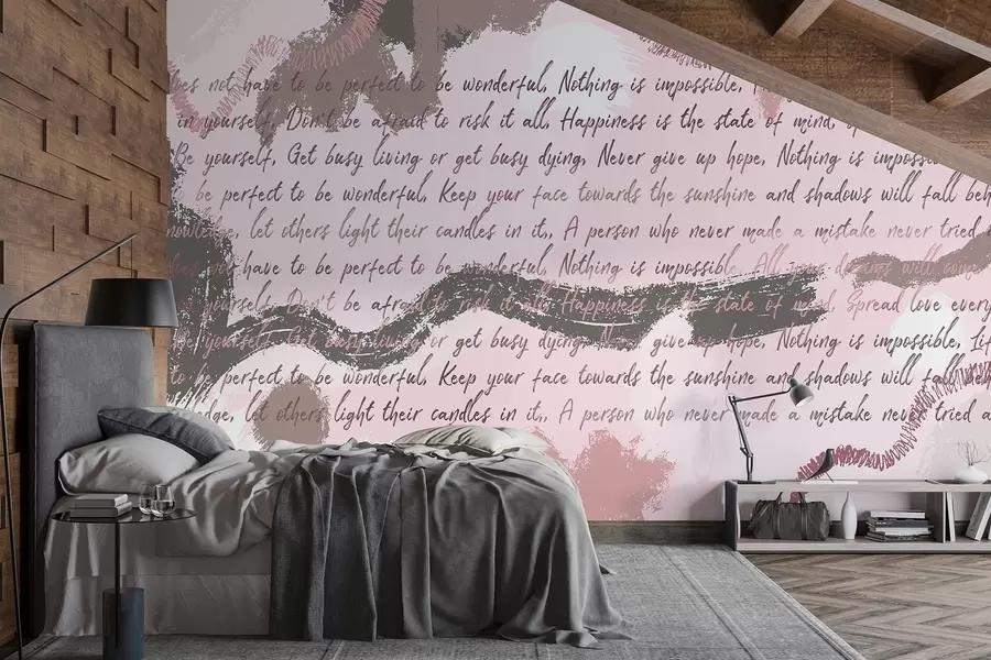 wall murals Design with inspirational quotes, abstraction, pink colors w03909v3