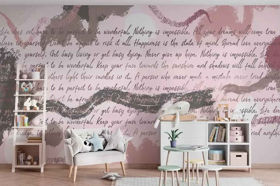 peintures murales Design avec citations inspirantes, abstraction, couleurs roses w03909v3