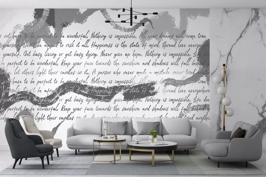 Wall Mural Photo Wallpaper Design with inspirational quotes, abstraction, grey colors w03909v4