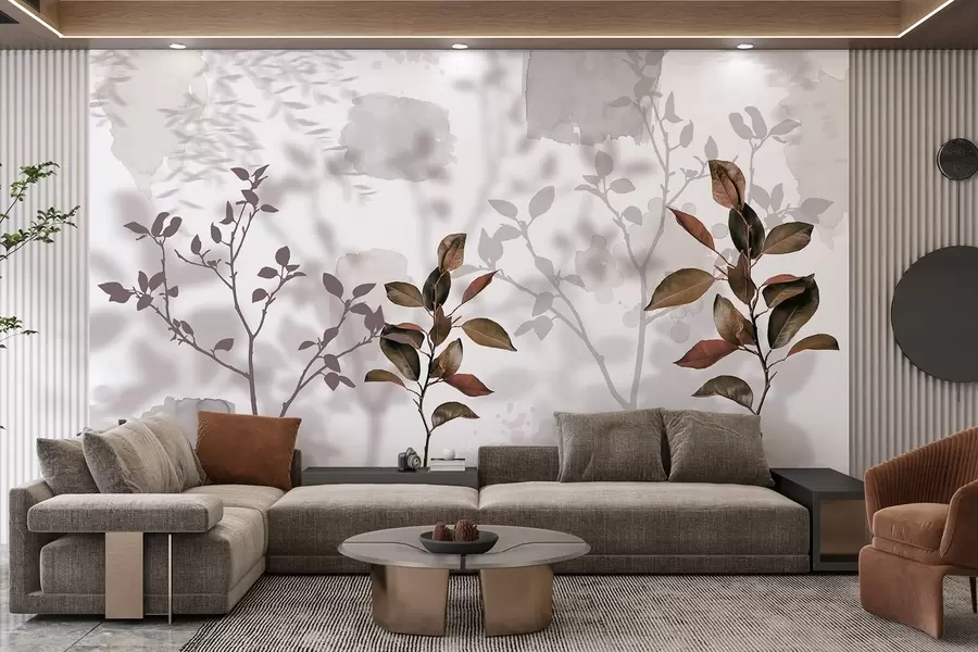 Wall Mural Photo Wallpaper Lemon tree leaves, tree branches shadows, nature, watercolor w03910