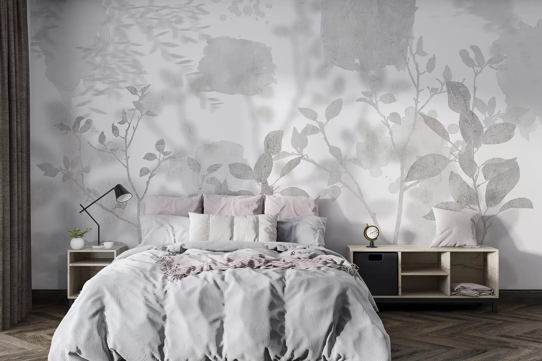 wall murals Trees silhouettes, branches, nature, watercolor, grey colors w03911