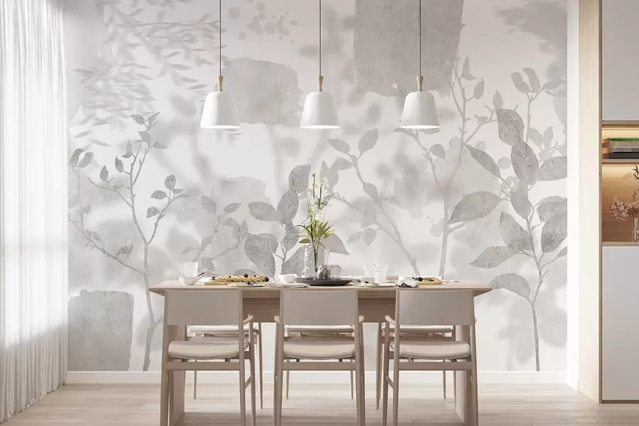 murales Siluetas de árboles, ramas, naturaleza, acuarela, colores grises w03911