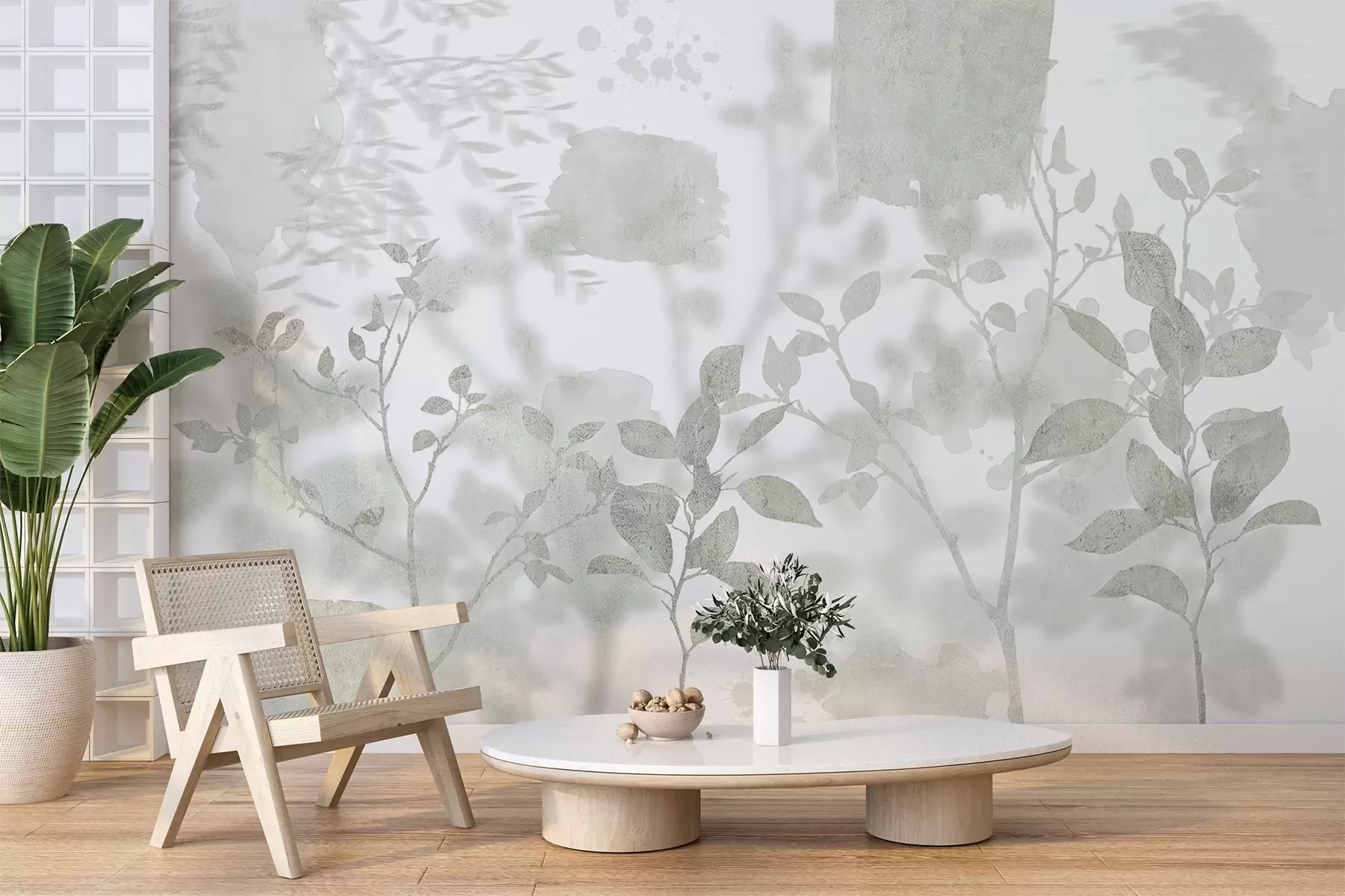 Wall Mural Photo Wallpaper Trees silhouettes, branches, nature, watercolor, green colors w03911v1