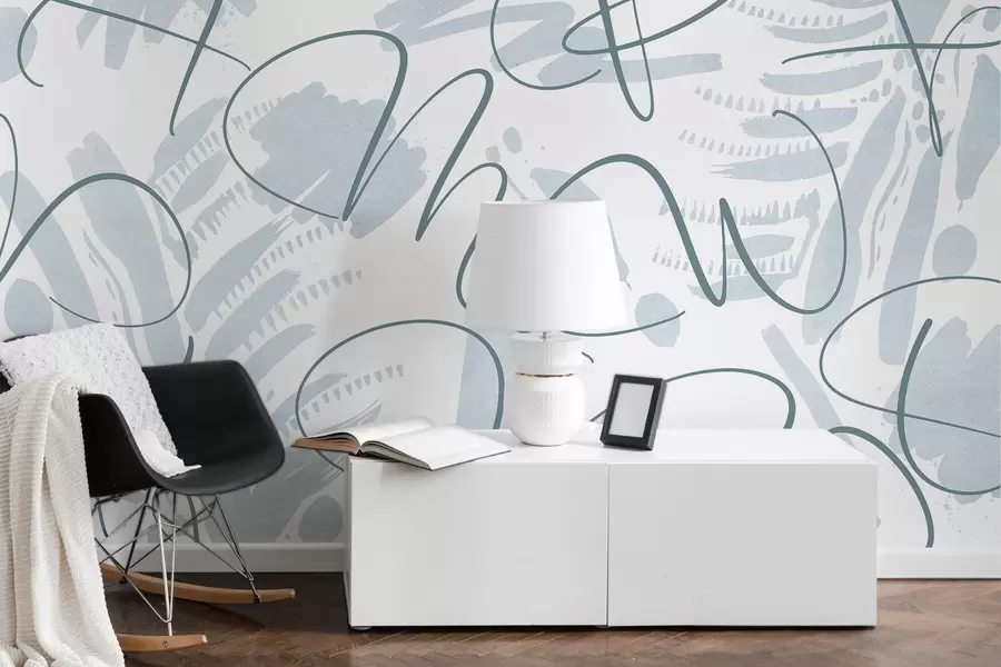 murais de parede Abstração caligráfica com letras, pinceladas, cor azul w03913v1