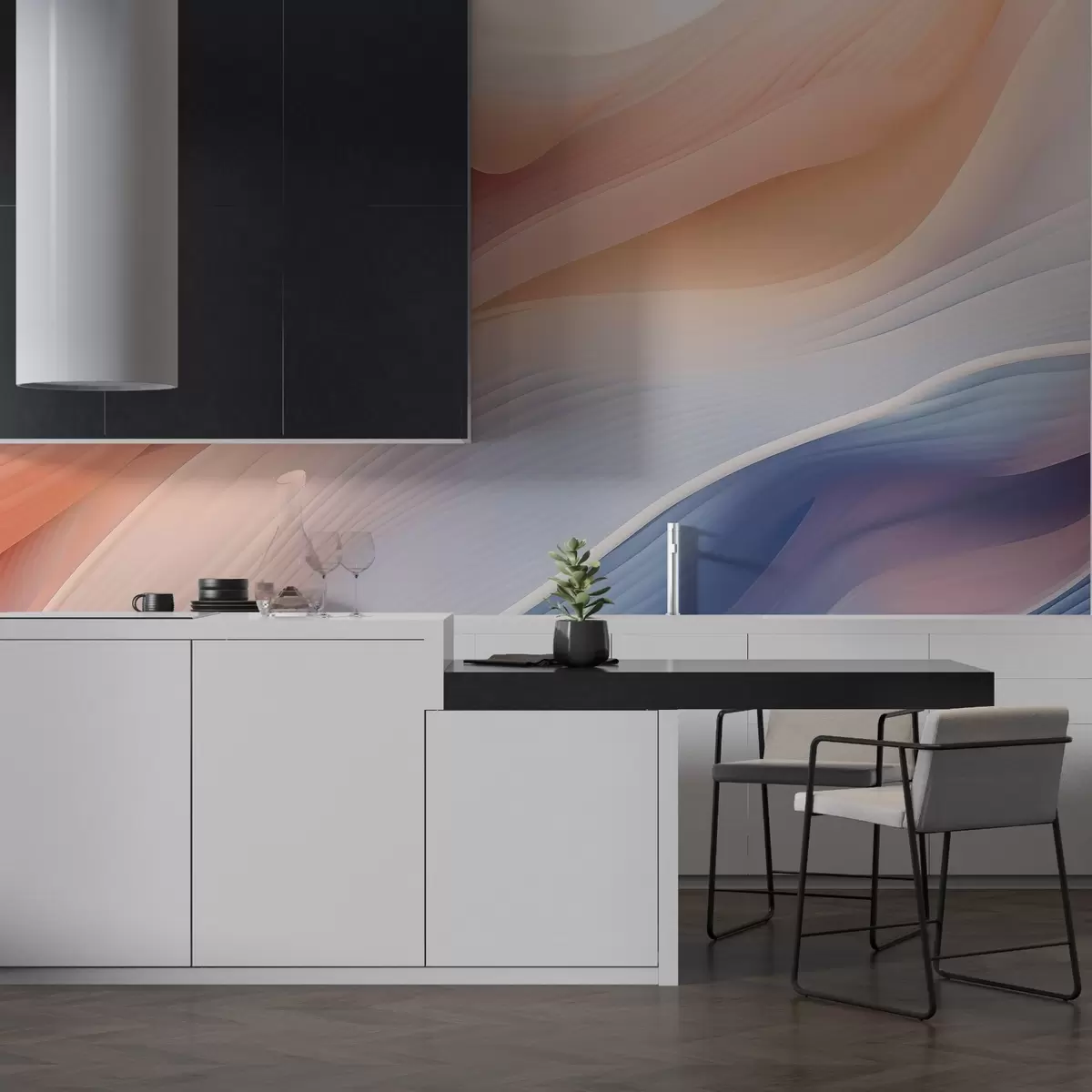 Wall Mural Photo Wallpaper abstract flowing shapes inspired by wind and water, hand-painted with soft pastel gradients and subtle texture, organic movement like silk in slow motion, pale ivory background, natural harmony, no objects, no symbols, modern poetic wallpaper composition w03942