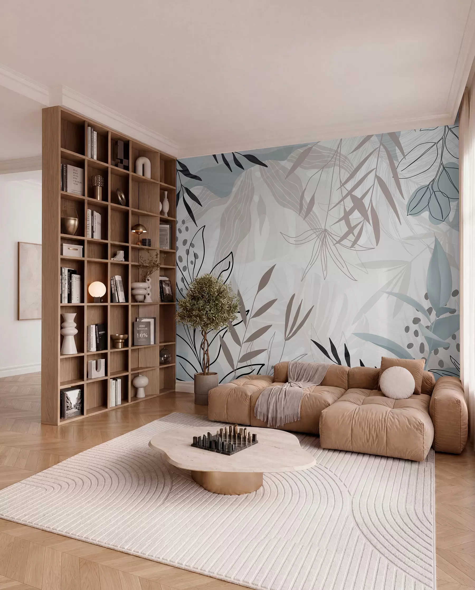 peintures murales Feuilles au trait moderne w09105