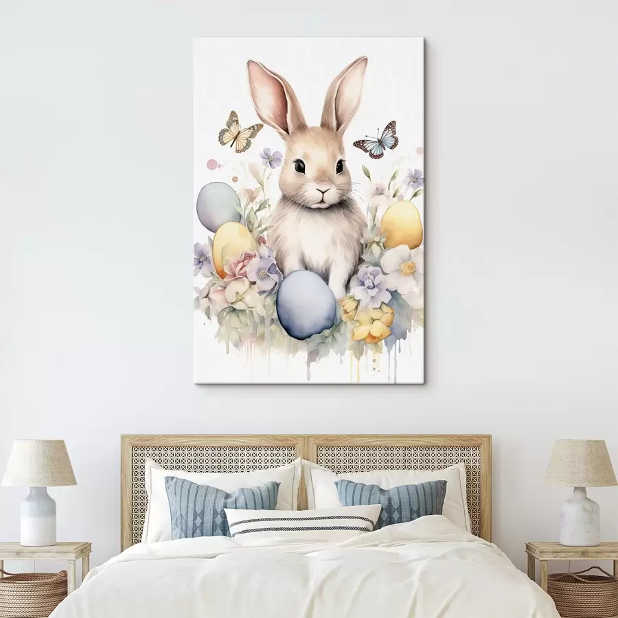 wall murals Cute bunny in watercolor style in flowers with butterflies s44388