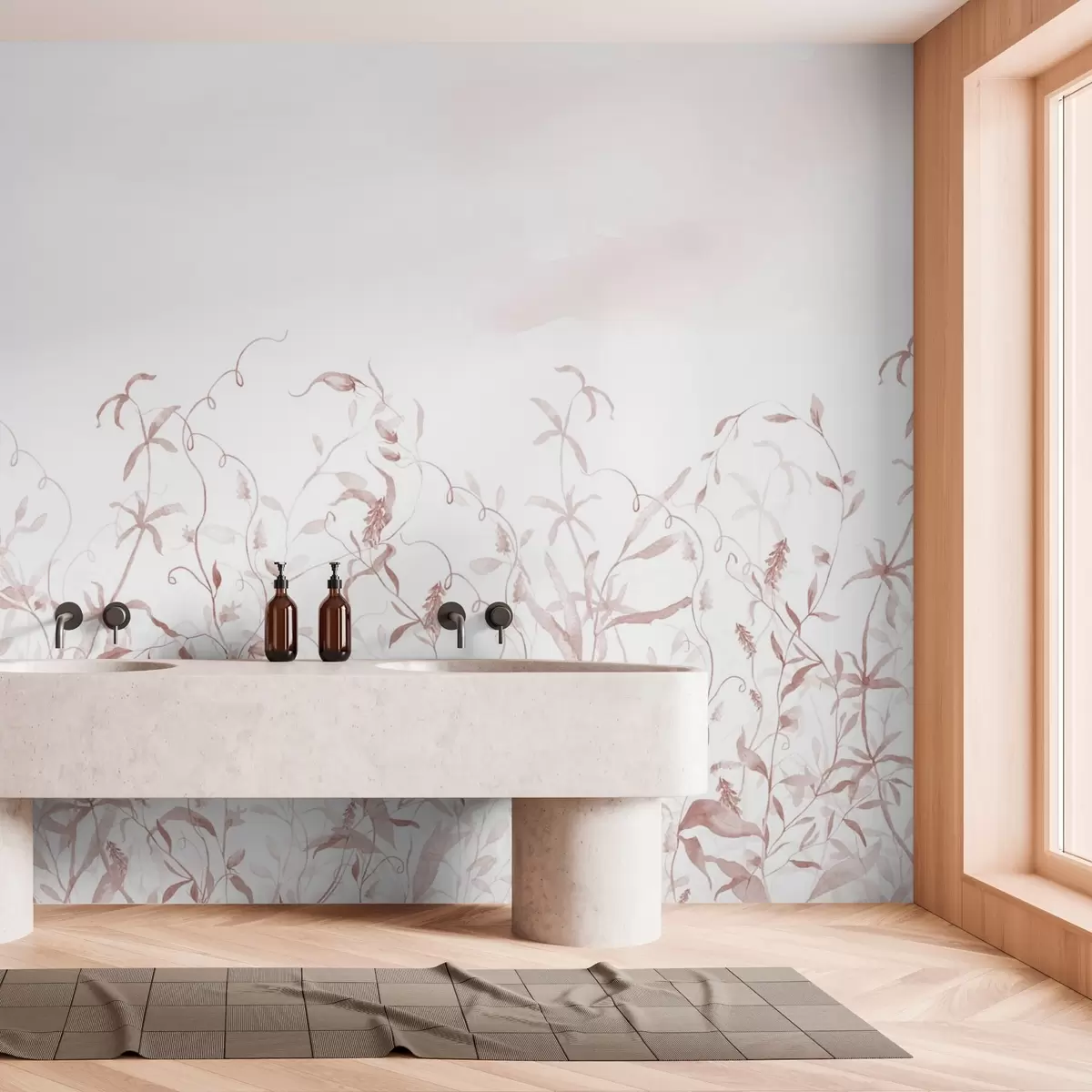 Wall Mural Photo Wallpaper Vegetation imitation of textured watercolor, shades of  red w03928