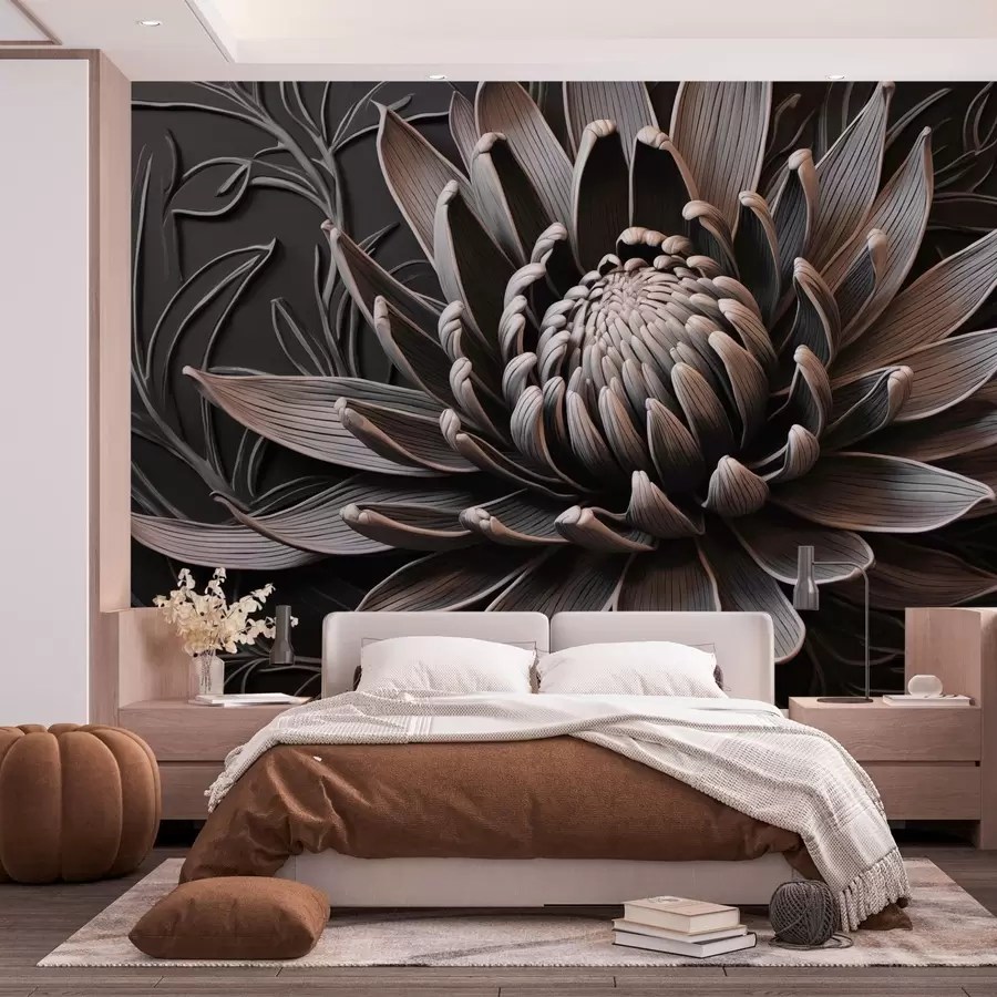 murales Flor de protea, beige y negra w03930