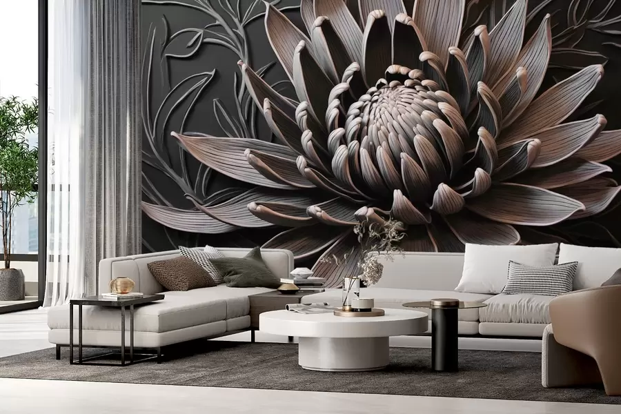 Wall Mural Photo Wallpaper Protea flower, beige and black w03930