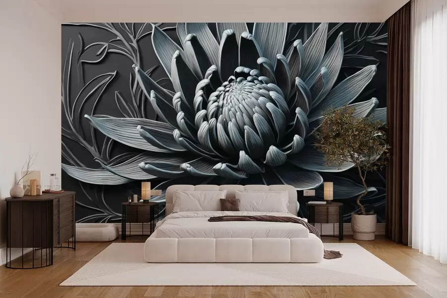 Wall Mural Photo Wallpaper Protea flower, blue and black color w03930v2