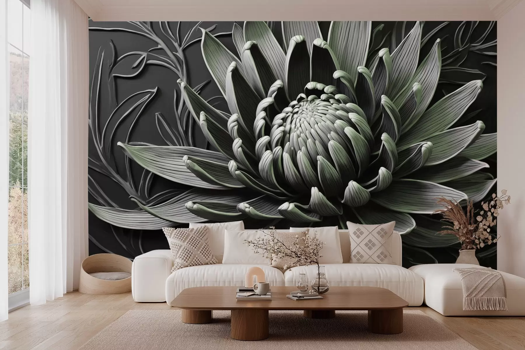 Wall Mural Photo Wallpaper Protea flower, green and black w03930v3