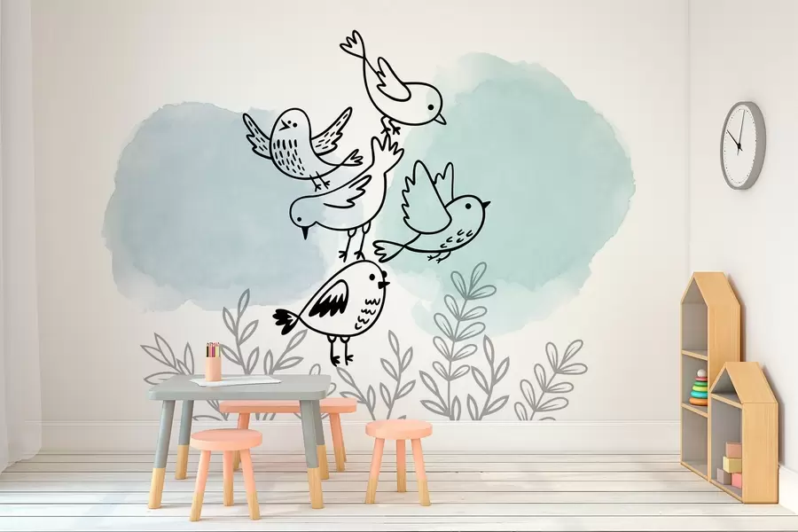 peintures murales Oiseaux parmi les branches w03950v1