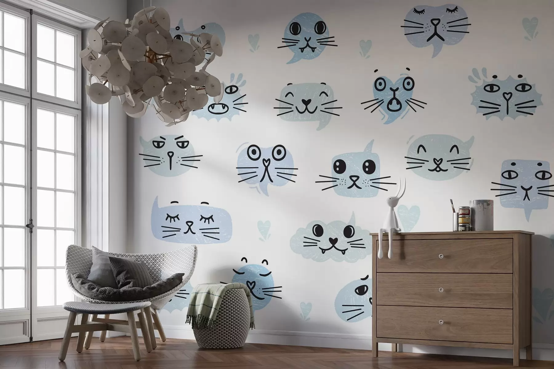 Wall Mural Photo Wallpaper Cat faces shades of blue w03951v2