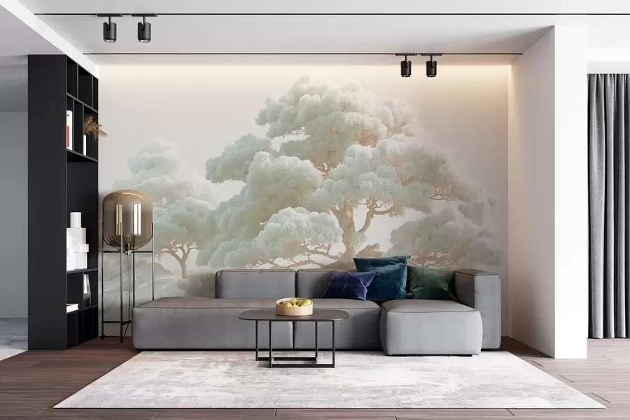 Wall Mural Photo Wallpaper Pine trees in the mist in soft tones standing in a forest w09122