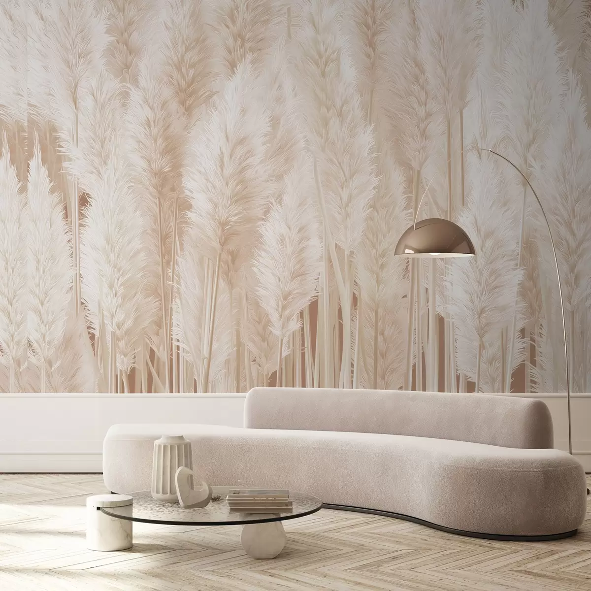 Wall Mural Photo Wallpaper Pampas grass in beige tones w09126