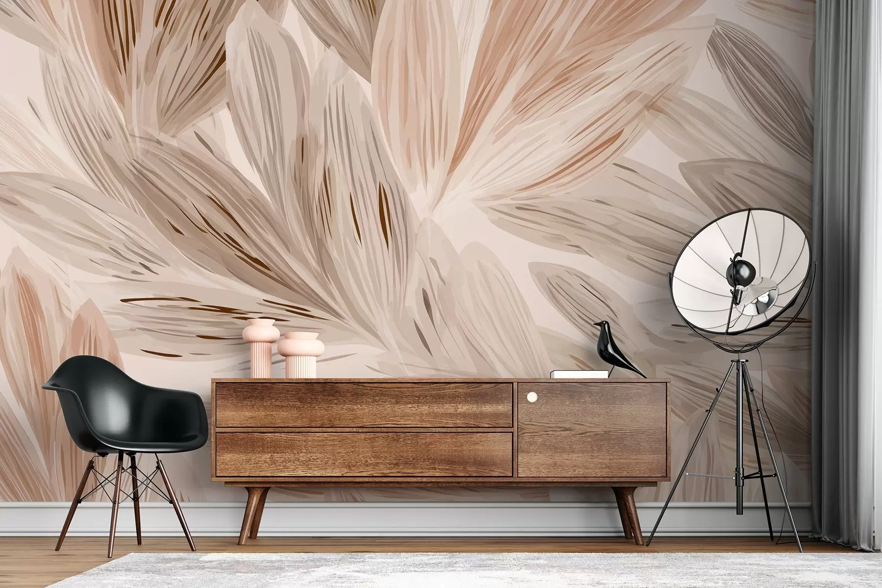 wall murals Beige plants, light watercolor-style abstraction w09127