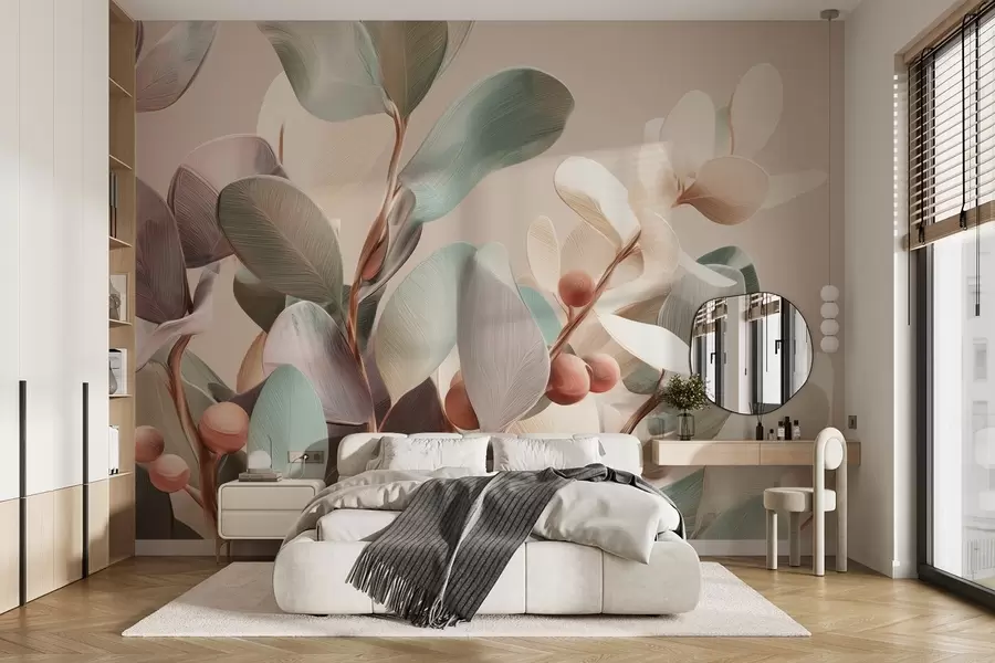 Wall Mural Photo Wallpaper Plants with berries in light pastel tones w09128