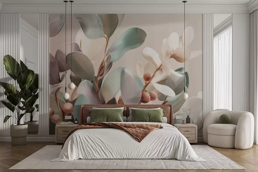 Wall Mural Photo Wallpaper Plants with berries in light pastel tones w09128