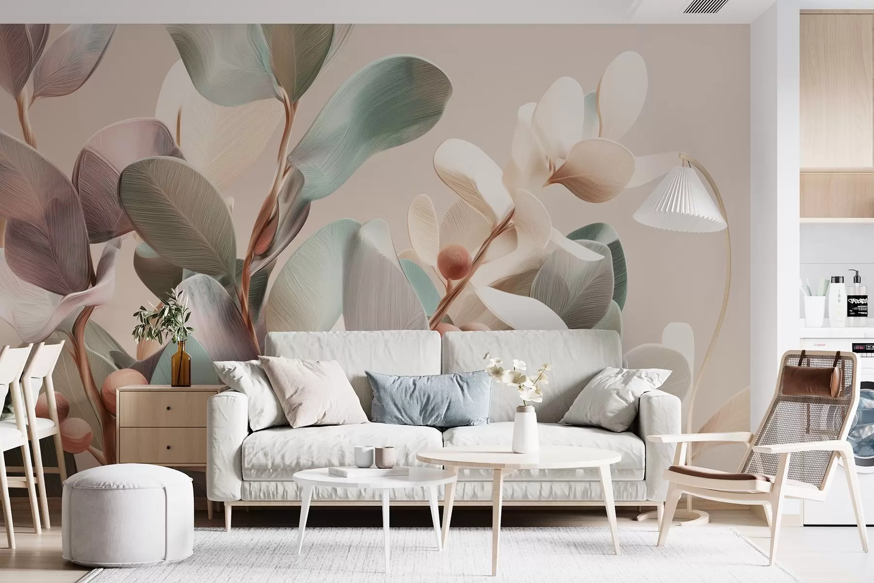 murales Plantas con bayas en tonos pastel claros w09128
