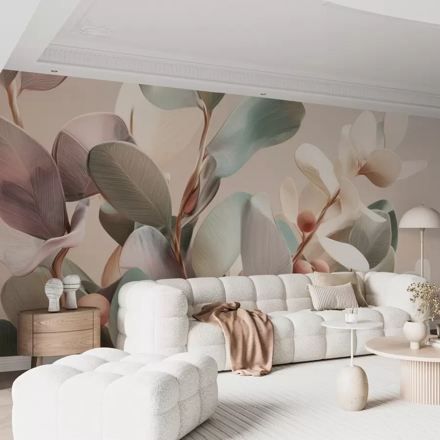 wall murals Plants with berries in light pastel tones w09128