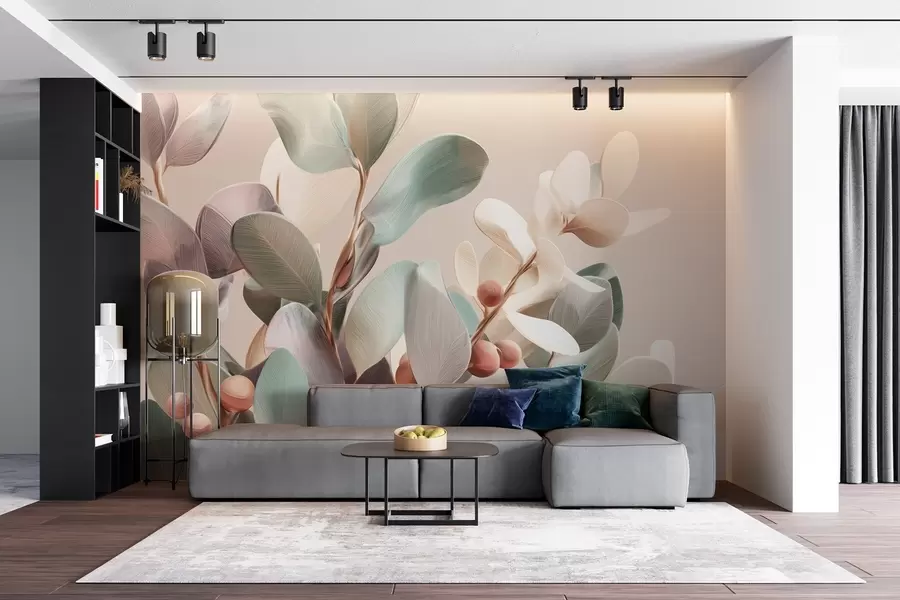 Wall Mural Photo Wallpaper Plants with berries in light pastel tones w09128