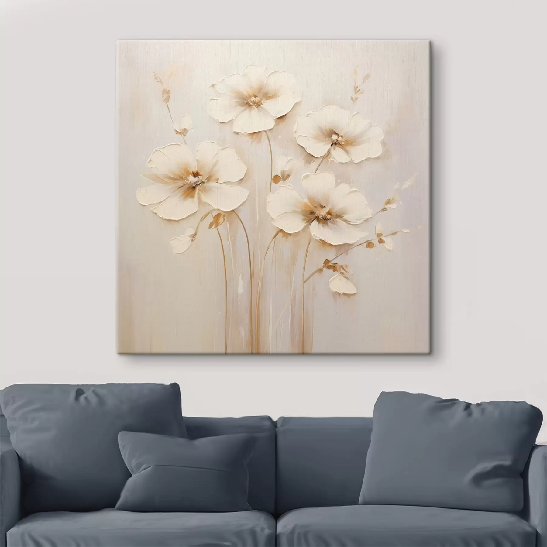 wall murals Beige flowers with voluminous petals in pastel tones s44337
