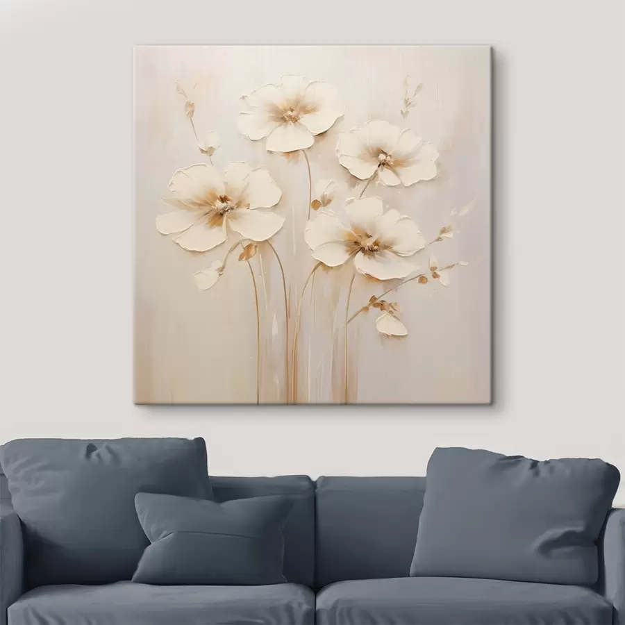 wall murals Beige flowers with voluminous petals in pastel tones s44337