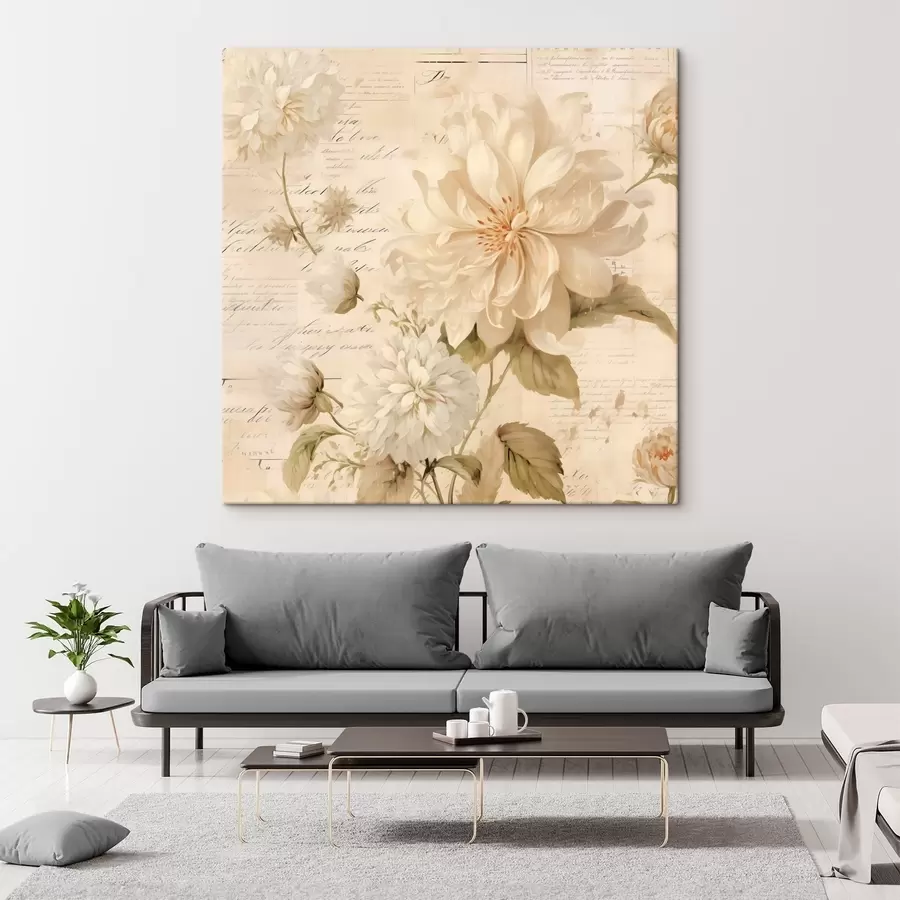 wall murals White dahlias on the pages of the past s44342
