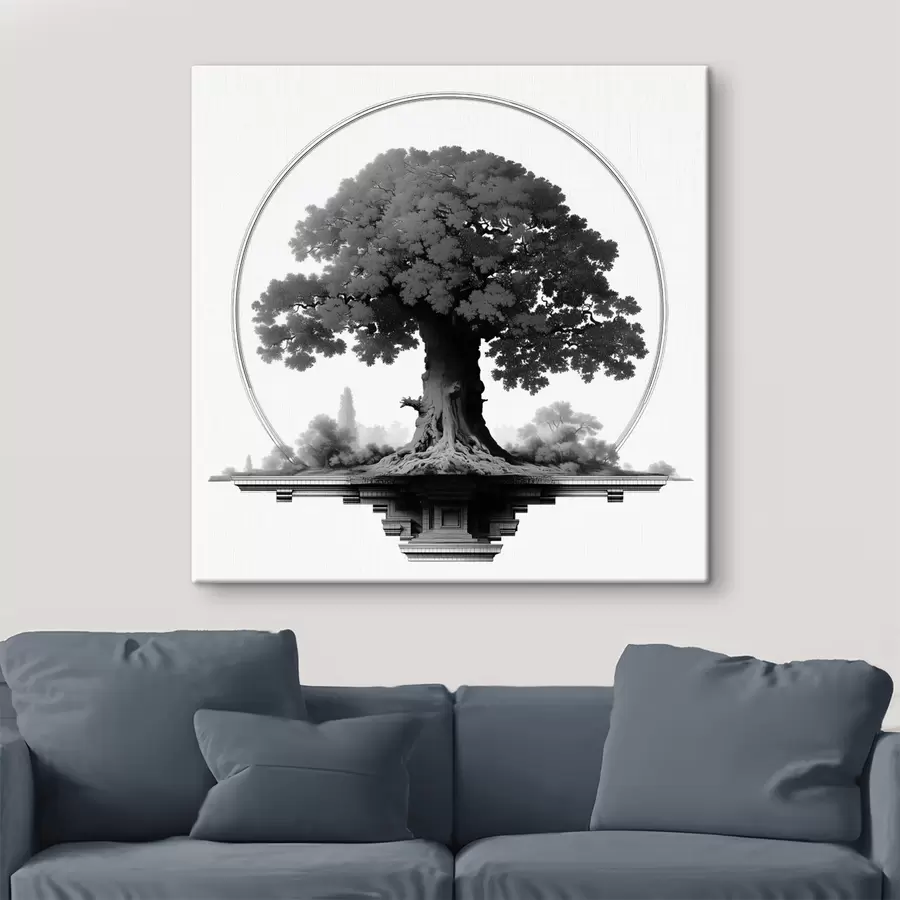 wall murals Monochrome tree with a mighty trunk and sprawling crown s44346