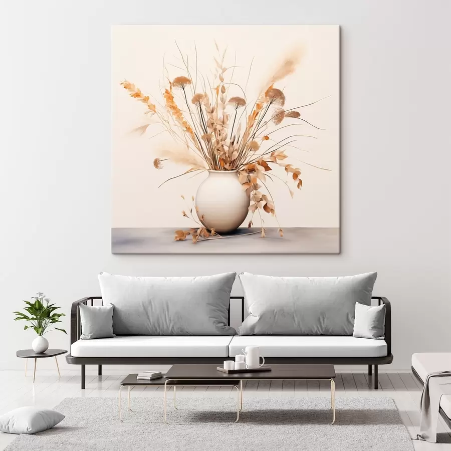 murales Arreglo de hierbas y flores secas en un jarrón blanco s44348