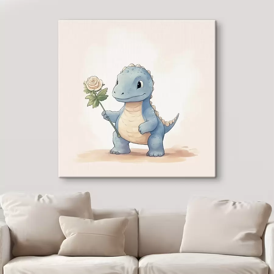 murales Pequeño dinosaurio y una tierna flor s44351