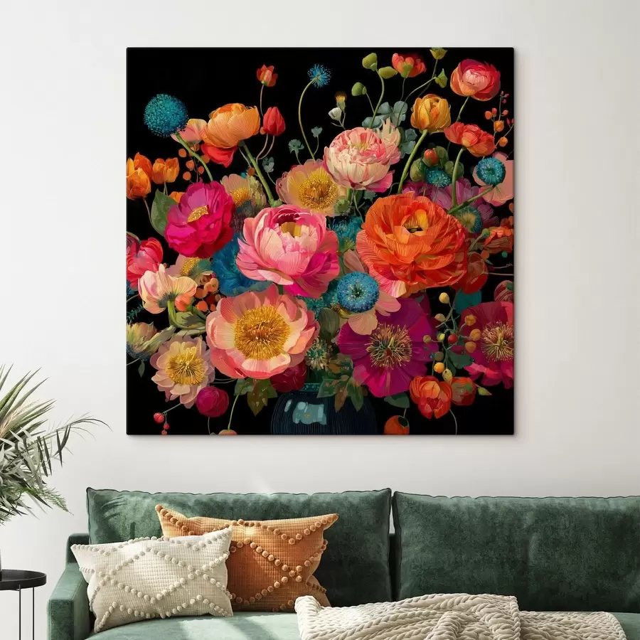 wall murals Floral extravaganza on a black background s44352