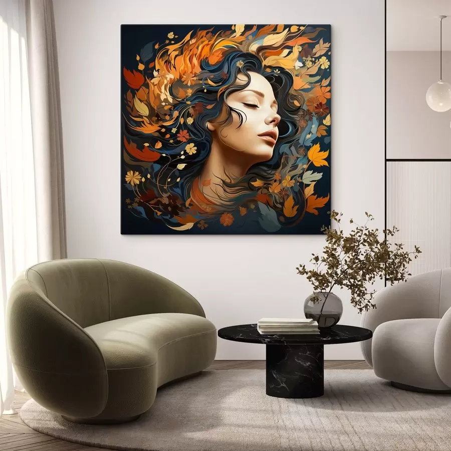 wall murals Girl and the falling leaves s44358