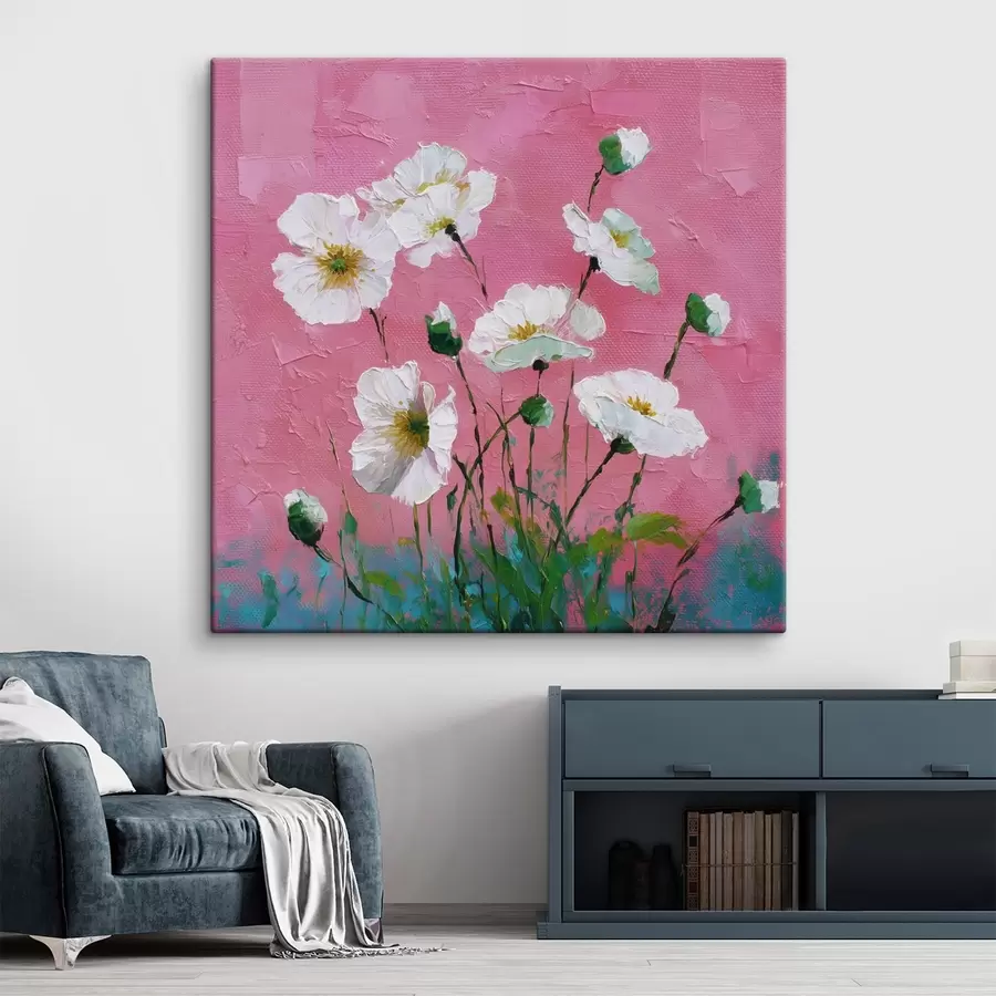 wall murals White flowers on a pink background s44360