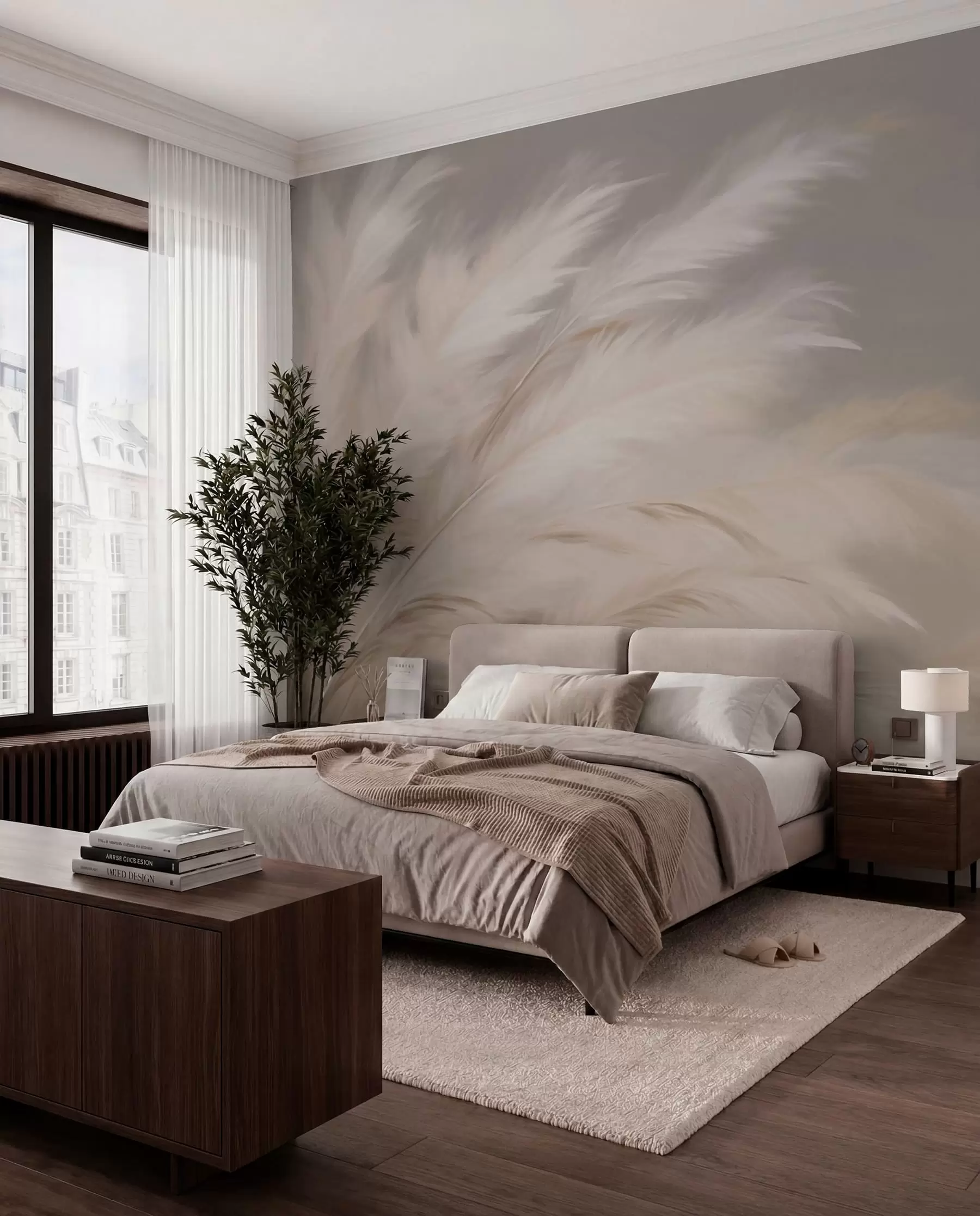 Wall Mural Photo Wallpaper Soft fluffy grasses in beige and grey w03992