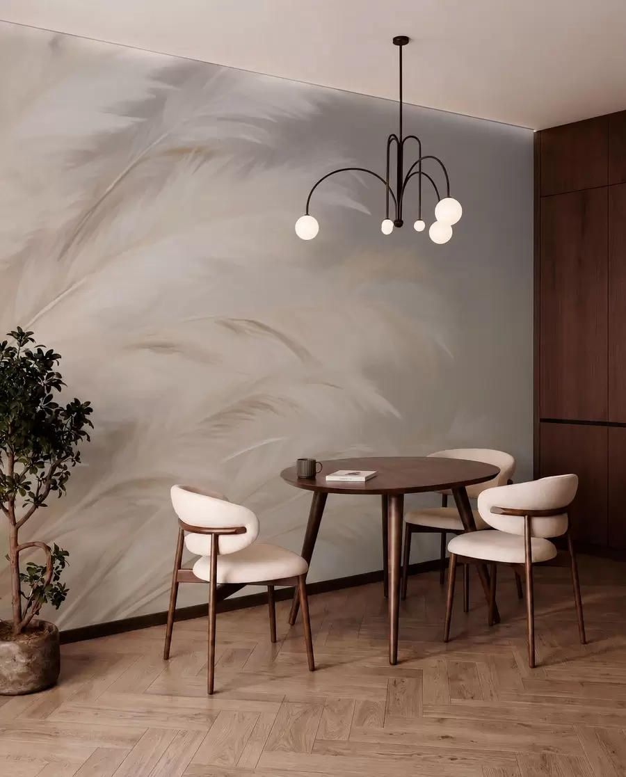 peintures murales Graminées douces et pelucheuses dans les tons beige et gris w03992