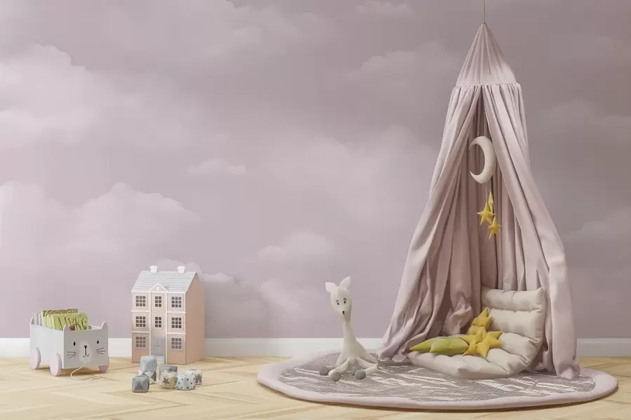 peintures murales Nuages roses dans des tons pastel délicats w03994v2