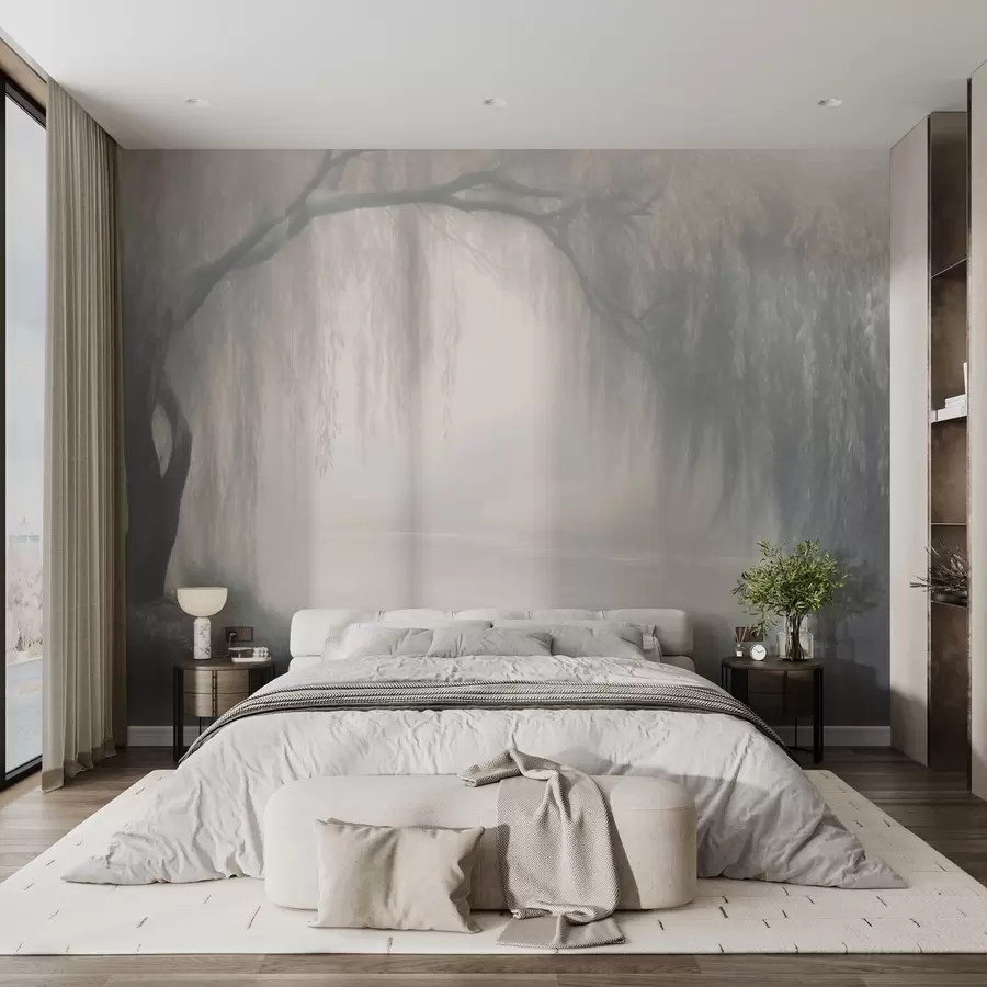 Wall Mural Photo Wallpaper Mystical willow bank in the morning fog w03995