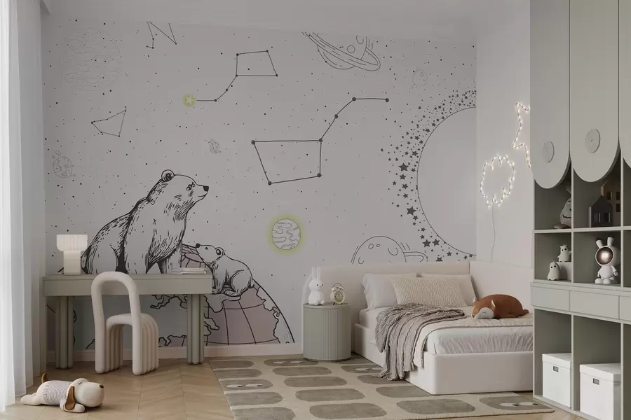 Wall Mural Photo Wallpaper Bears and stars on brown background, astronomy theme w04002v2
