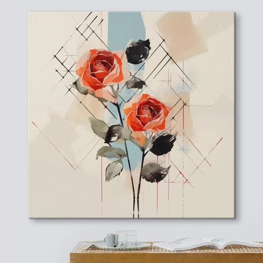 murales Rosas sobre un fondo de líneas y manchas s44421