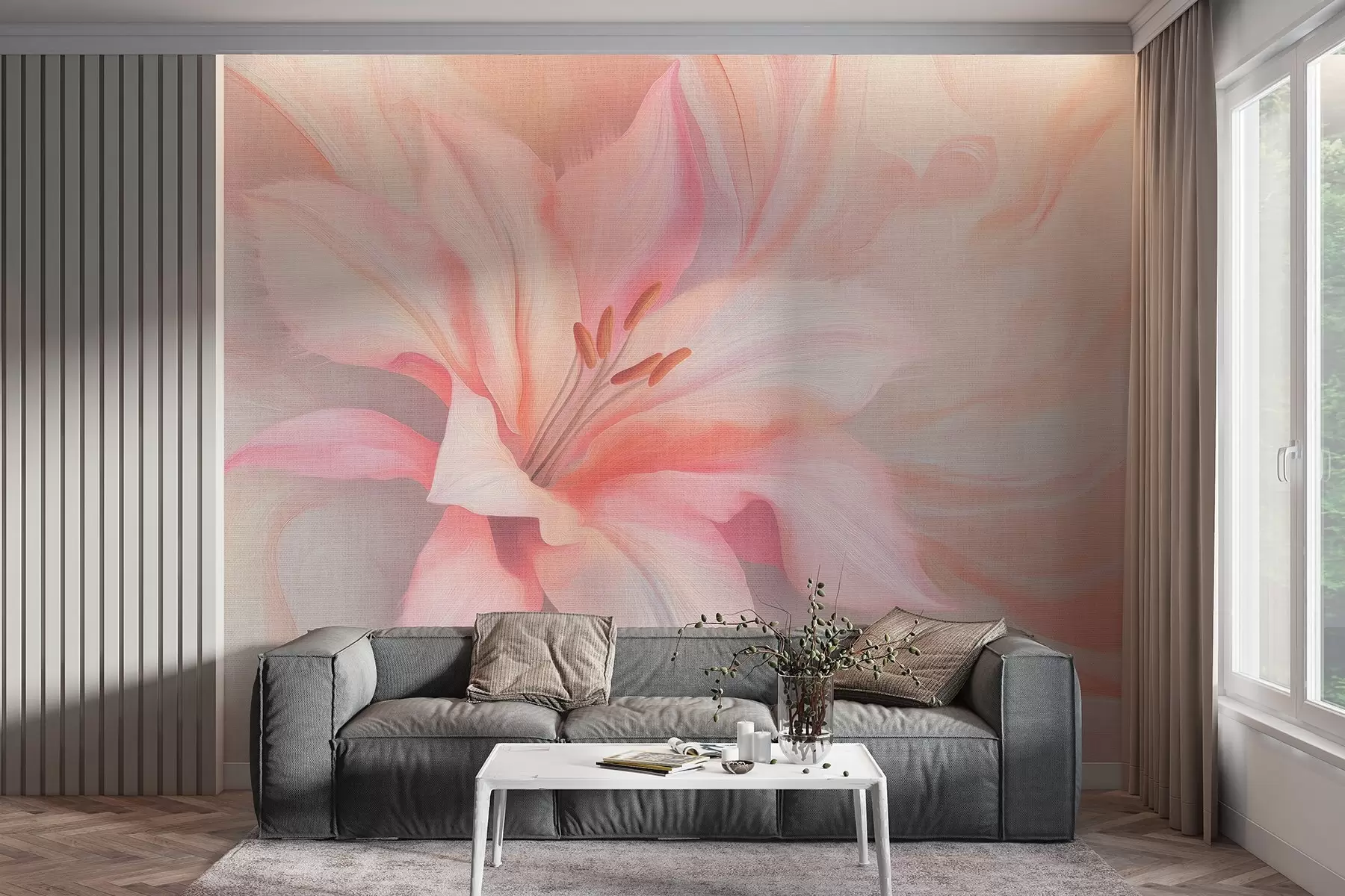 Wall Mural Photo Wallpaper Lily flower fluid abstraction, floral, colorful drawing w04006