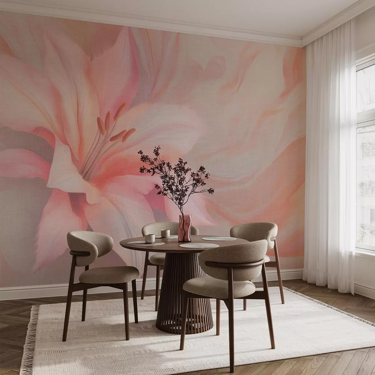 murales Flor de lirio abstracción fluida, floral, dibujo colorido w04006