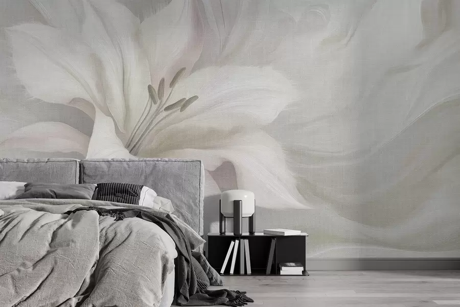 Wall Mural Photo Wallpaper Lily flower fluid abstraction, floral, grey colors w04006v2