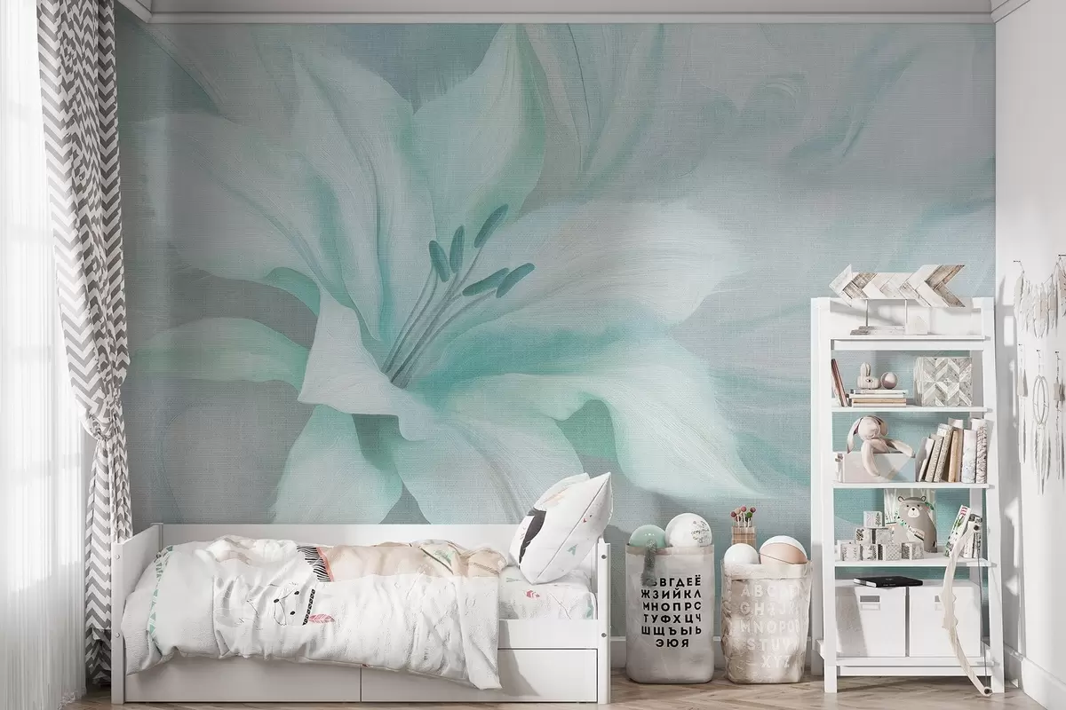 Wall Mural Photo Wallpaper Lily flower fluid abstraction, floral, aquamarine colors w04006v3