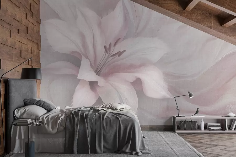 wall murals Lily flower fluid abstraction, floral, pink and beige colors w04006v4