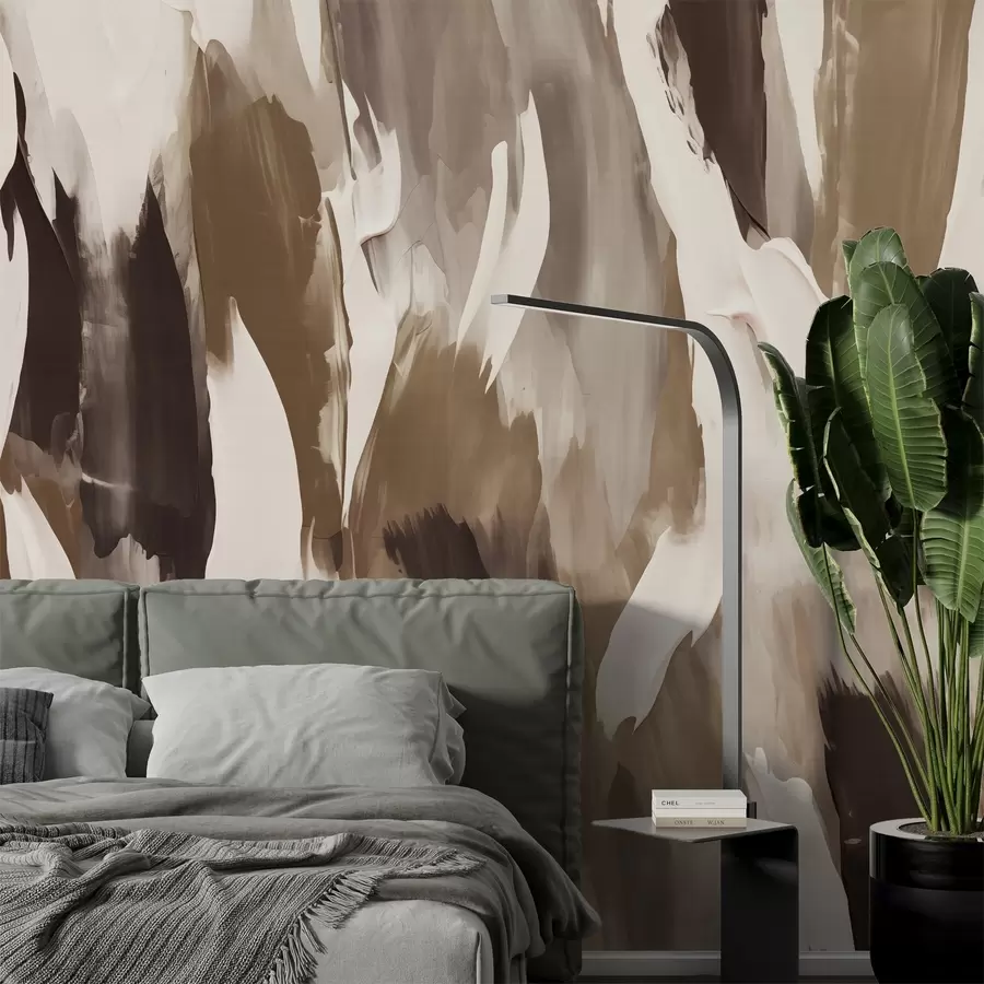 Wall Mural Photo Wallpaper bstract texture of warm earthy tones — cream, caramel, and coffee — blended into flowing brushstrokes full of depth and softness w04035v2