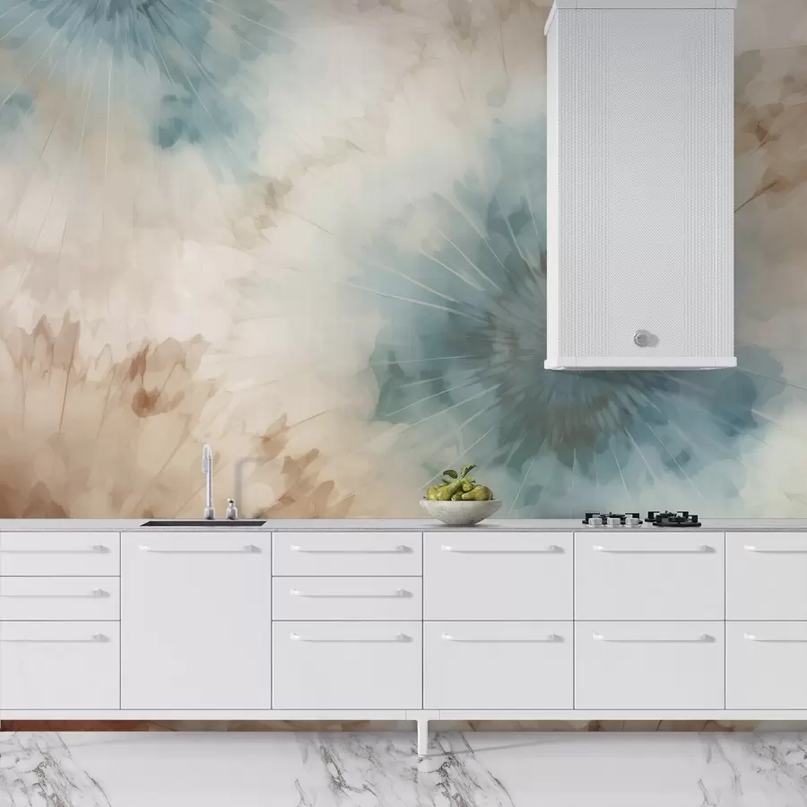 peintures murales Des éclats rayonnants dans les tons bleu ciel, argile et ocre créent un doux jeu d'énergie ancrée et d'expansion aérienne, évoquant le pouls de la nature w04036